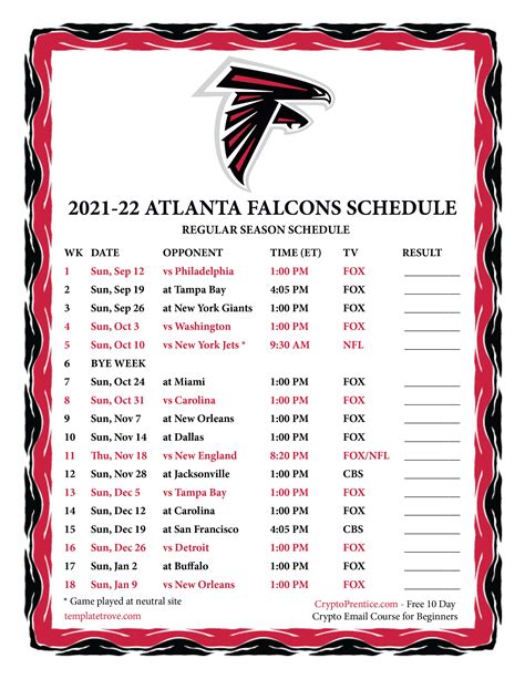 Printable Atlanta Falcons Schedule