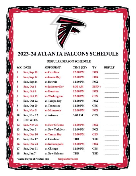 Printable Atlanta Falcons Schedule 2023