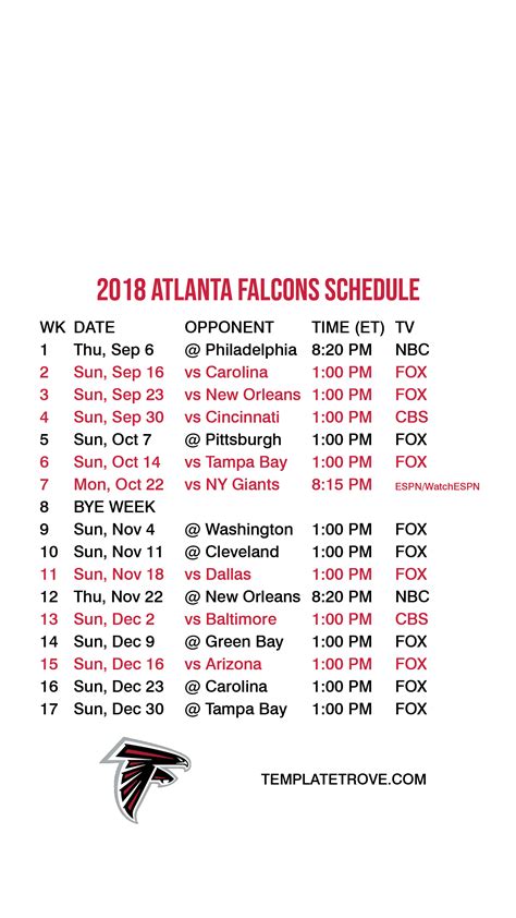 Printable Atlanta Falcons Schedule 2024