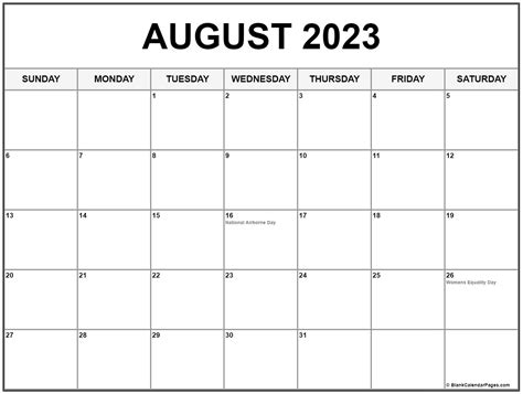 Calendar for August 2023 freecalendar.su