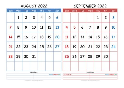 Printable August And September 2022 Calendar