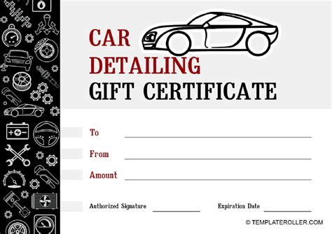 Printable Auto Detail Gift Certificate Template