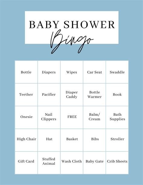 Printable Baby Shower Bingo Card Examples