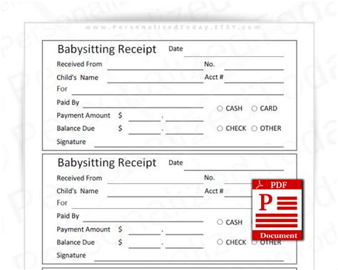 Printable Babysitting Receipts