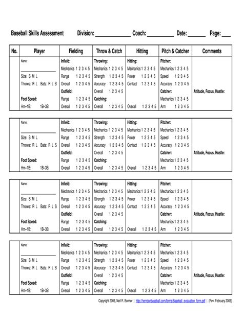 Printable Baseball Evaluation Form