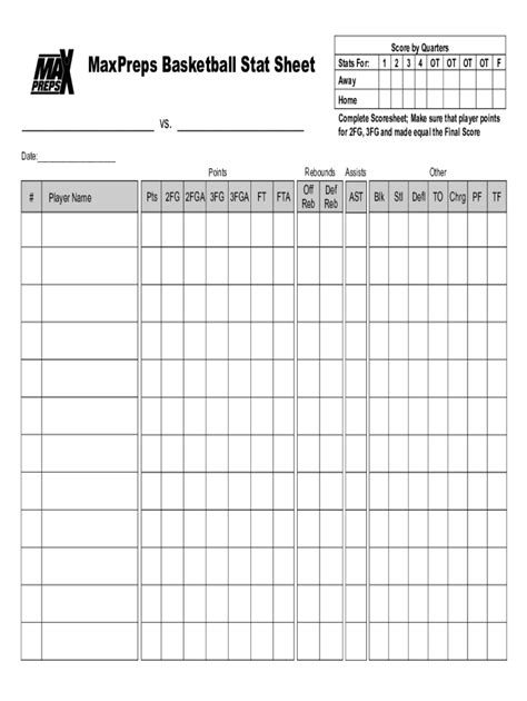 Printable Basketball Stat Sheets