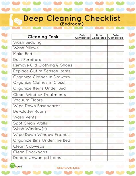 Printable Bedroom Cleaning Checklist