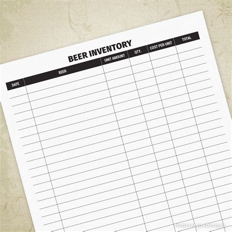 Printable Beer Inventory Spreadsheet Templates