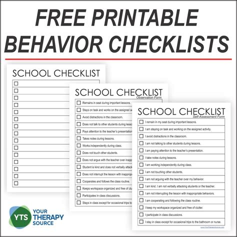 Printable Behavior Checklist Template