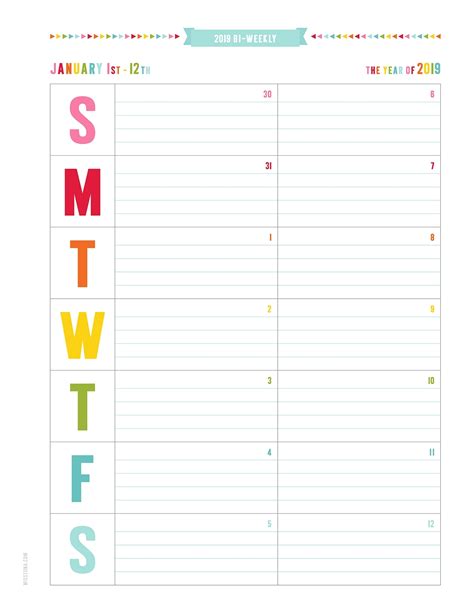 Printable Bi Weekly Calendar
