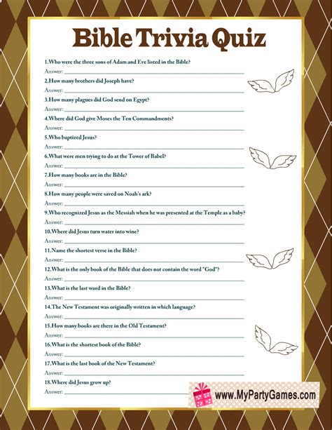 Printable Bible Trivia Questions