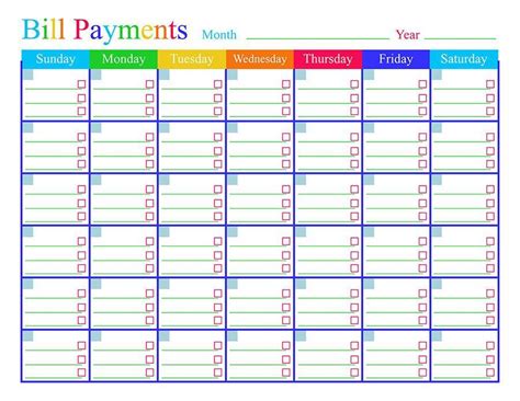 Printable Bill Payment Calendar