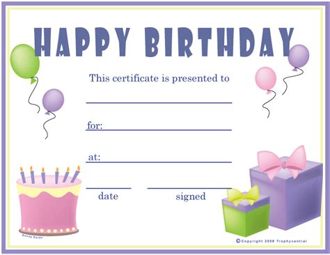 Printable Birthday Gift Certificate