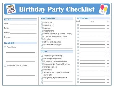 Printable Birthday Party Checklist