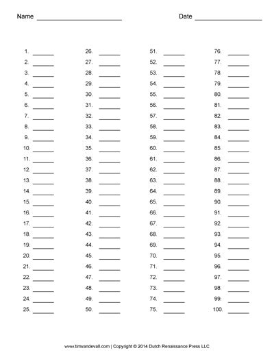 Printable Blank Answer Sheet 1 150