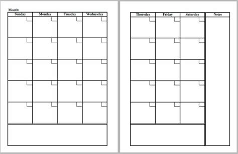Printable Blank Calendar One Month 2 Pages