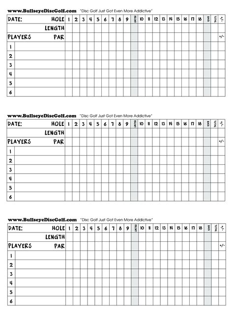 Printable Blank Golf Scorecard Template