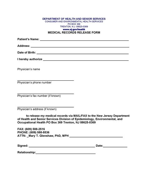 Printable Blank Medical Records Release Form