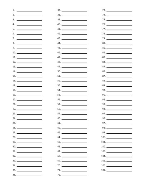 Printable Blank Numbered List 1-50
