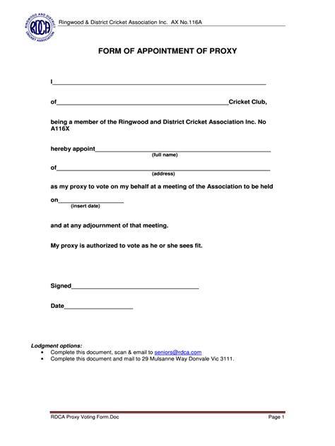Printable Blank Proxy Form Template