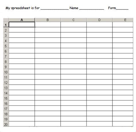 Printable Blank Spreadsheet