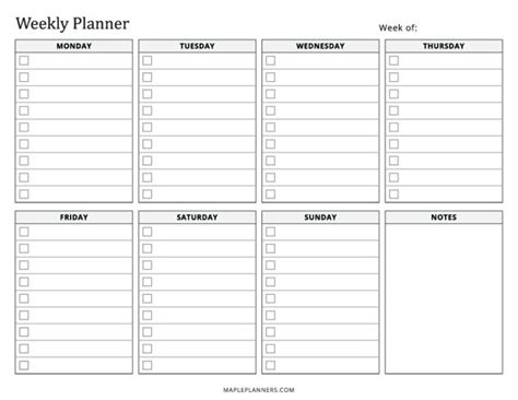 Printable Blank Weekly Calendar Template