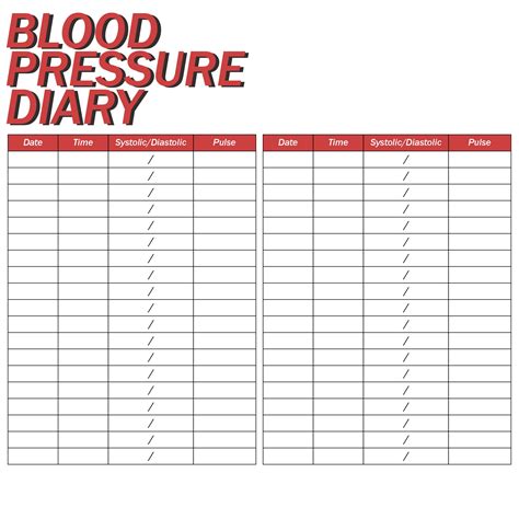 Printable Blood Pressure Chart