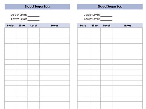 Printable Blood Sugar Log Excel