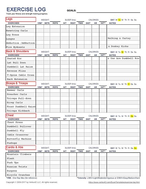 Printable Body For Life Workout Sheets Excel