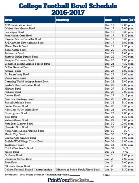 Printable Bowl Game Schedule 2022