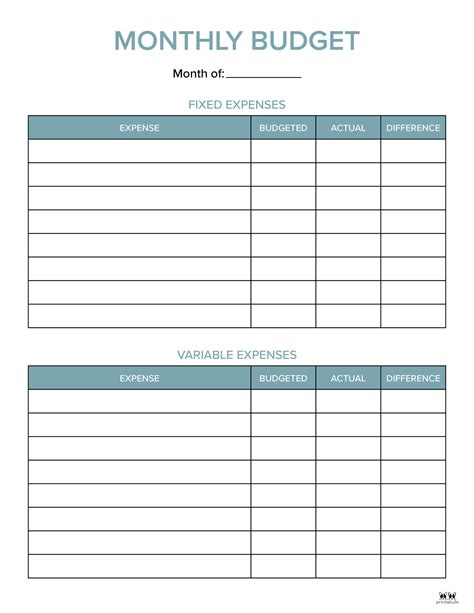 Printable Budgeting