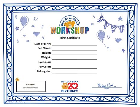 Printable Build A Bear Birth Certificate