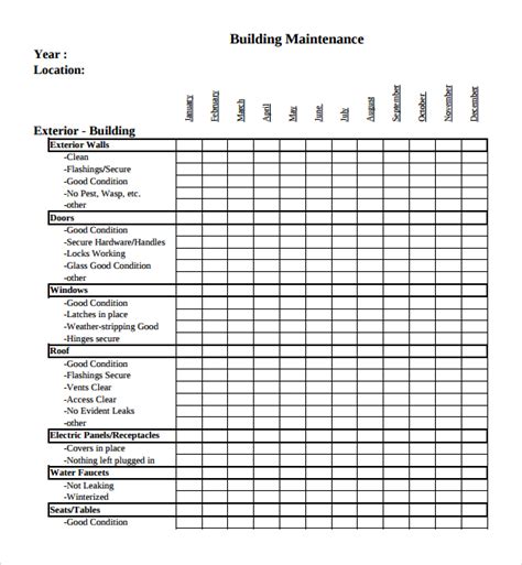 Printable Building Maintenance Checklist