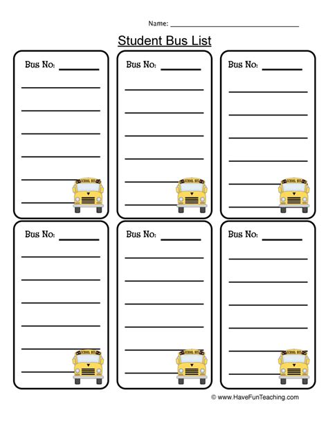 Printable Bus List Template