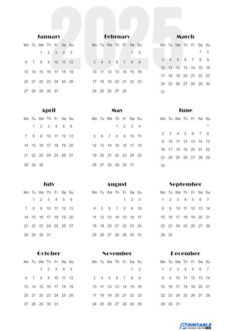 Printable Caleender