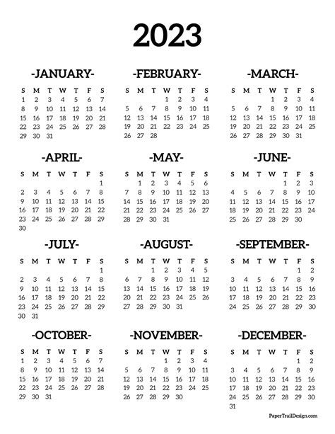 Printable Calendar 2023 Year At A Glance