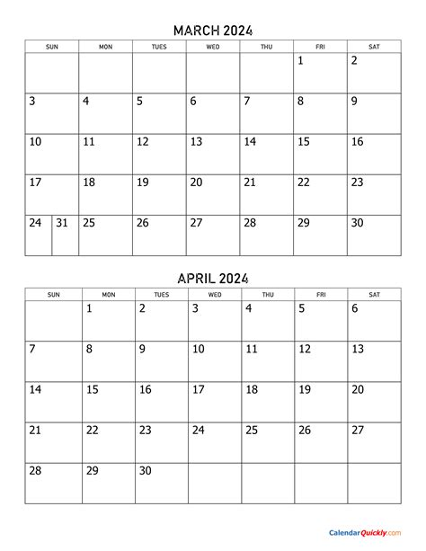 Printable April 2024 Calendar Classic Blank Sheet