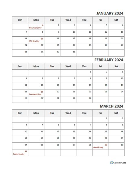 Printable Calendar 3 Months Per Page 2024