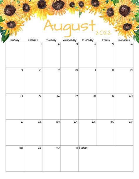 Printable Calendar August 2022