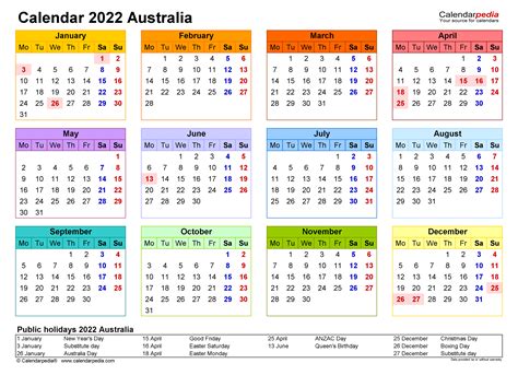 Printable Calendar Australia 2022