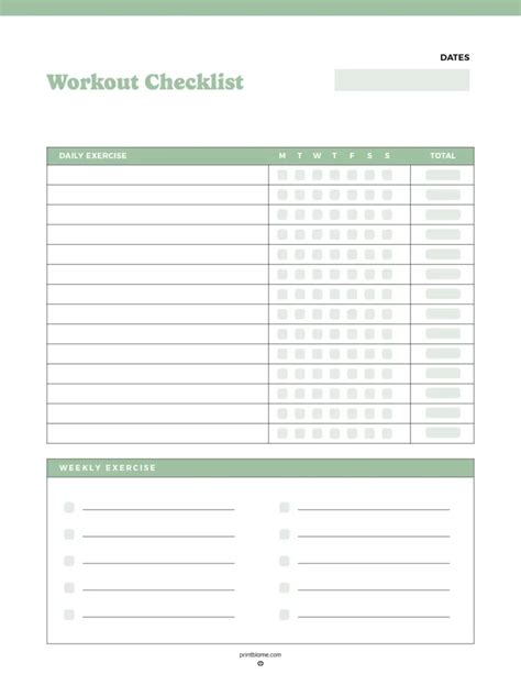 Printable Calendar For Exercise Checklist