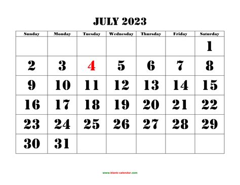 Printable Calendar July 2023
