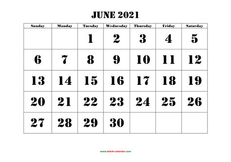 Printable Calendar June 2021