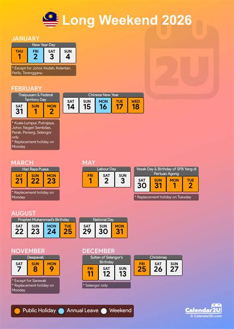 Printable Calendar Long Weekends