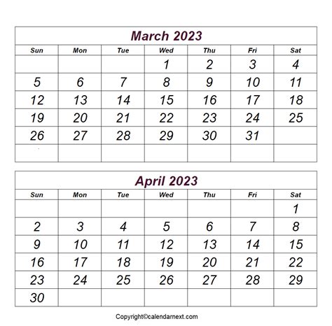 Printable Calendar March And April 2023