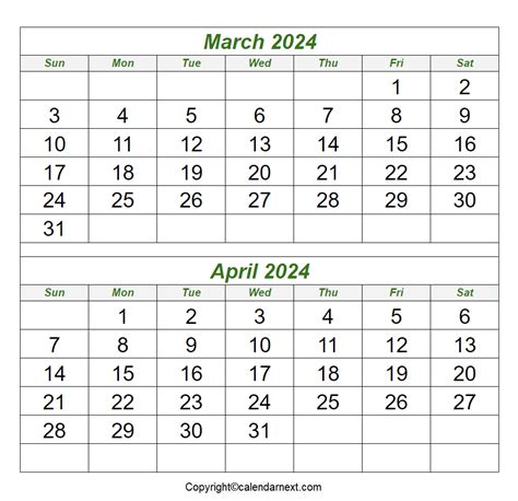 Printable Calendar March April 2024