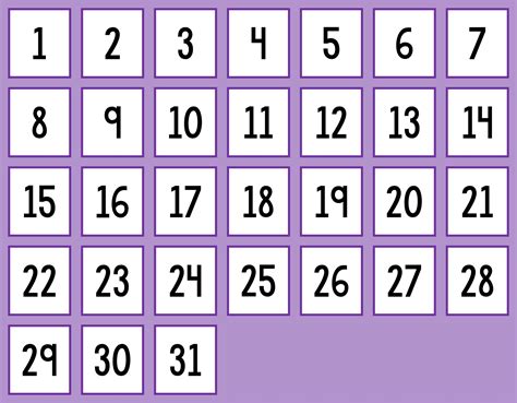 Printable Calendar Numbers