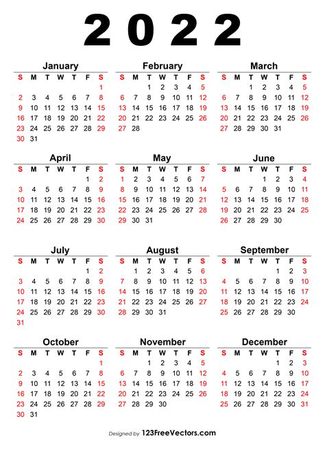 Printable Calendar One Page 2022