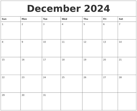 December 2024 Monthly Calendar Printable