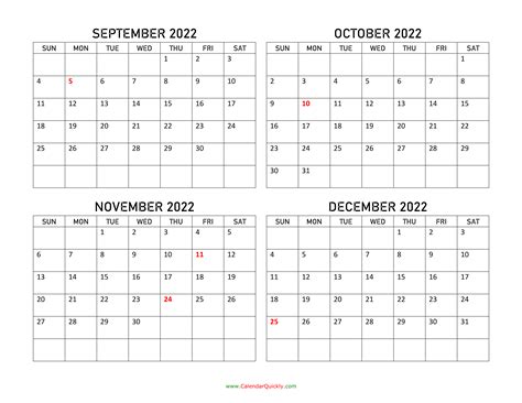 Printable Calendar September To December 2022